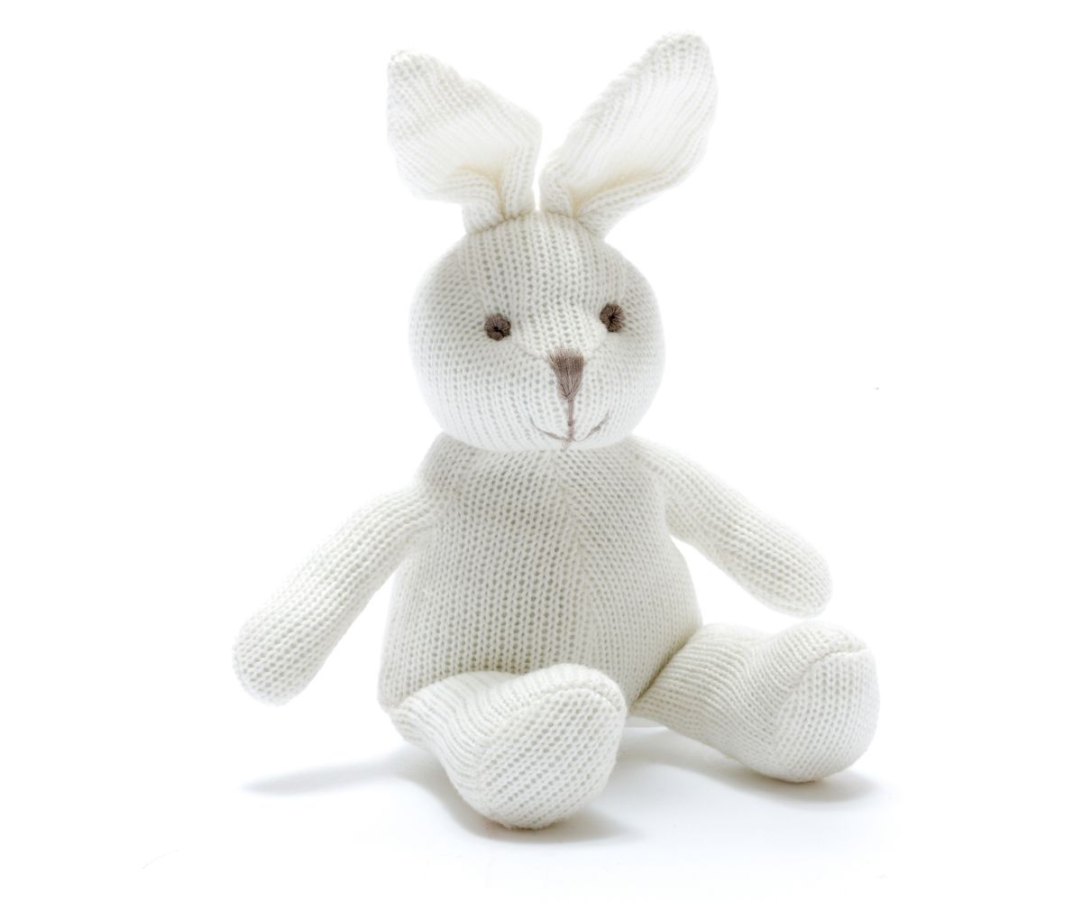 Knitted white bunny baby rattle